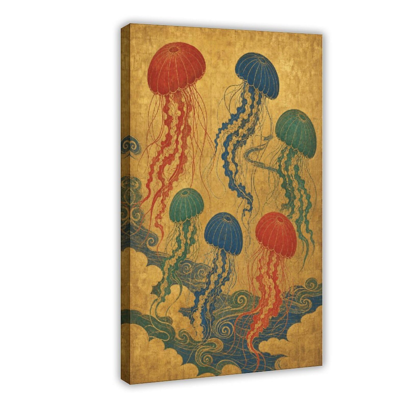 H3b8u2y5 Frame-Style-18 Jellyfish Garden Canvas Wall Art, Ocean Botanical Bedside