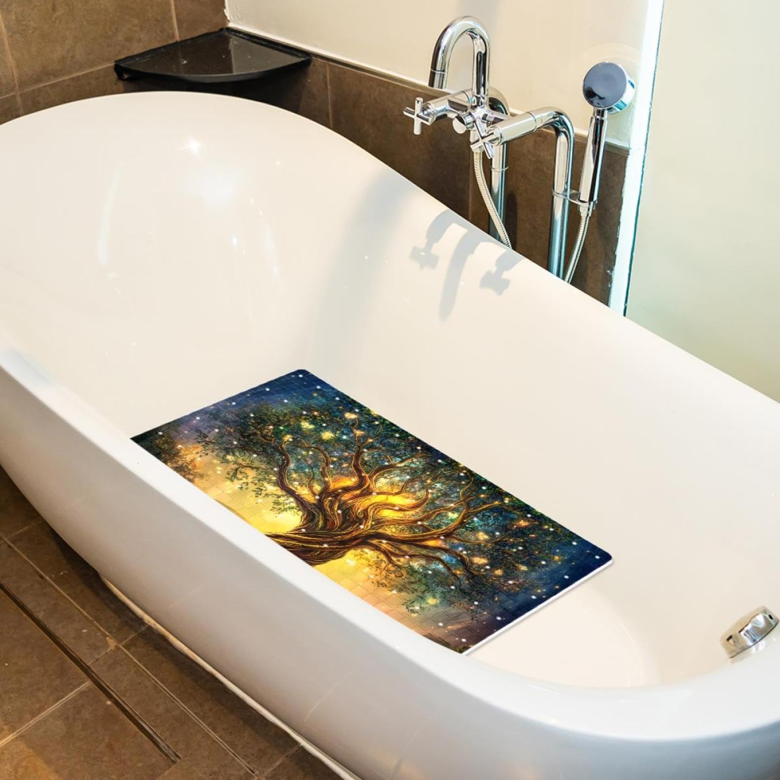 Rutschfeste Badematten für Badezimmer, Motiv: Baum des Lebens, ästhetisches Muster, rechteckige Badewannenmatte, maschinenwaschbar, 40 x 70 cm