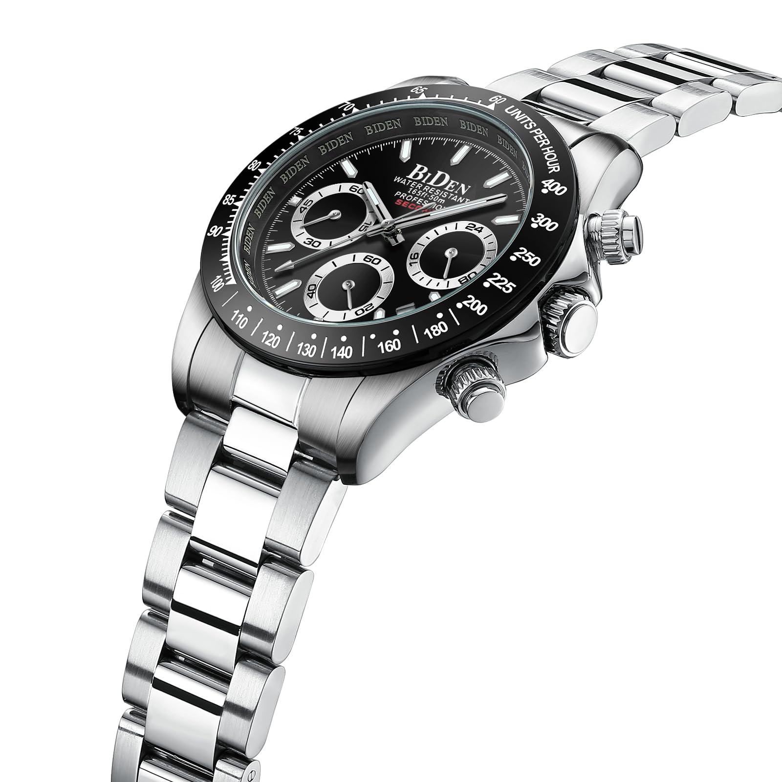 HANPOSH Reloj Hombre Cronógrafo de Acero Inoxidable(Plata Negro11)