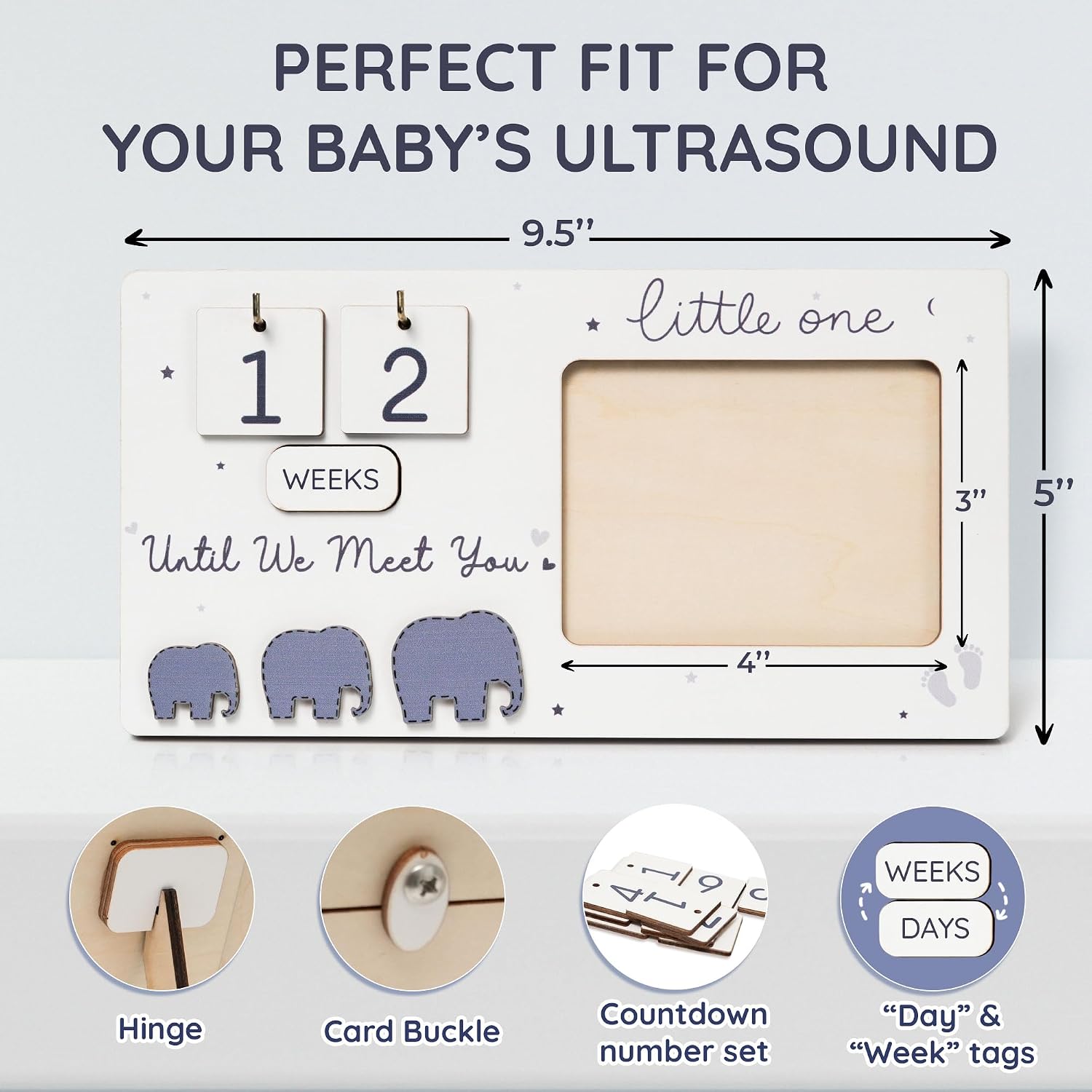 KALOTOYS Sonogram Picture Frame with Interchangeable Weeks & Days – Ultrasound Picture Frames & Pregnancy Countdown Sign – Baby Announcement Gift for Expecting Parents, Grandparents & First Time Moms