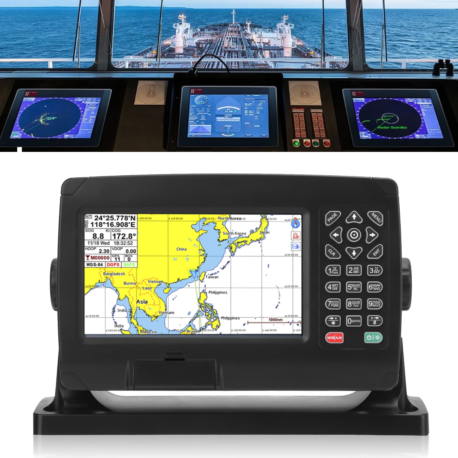 Navegador GPS Marino, Navegación GPS para Barco, Trazador de Cartas GPS Transpondedor de Navegador Satelital con Antena GNSS de Mapa Dual IPX6 Impermeable para Barco Marino