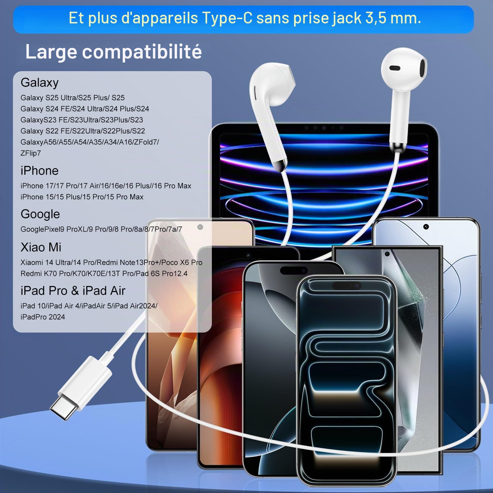 Écouteurs Filaire USB C pour Samsung Galaxy S25 S24 Plus S23 S22 S21 A17 A16 A15 A56 A55 A54 A36 5g,Intra Écouteur USB C Casque Audio Type C avec Micro,Ecouteurs Filaire pour iPhone 17 16 15 Pro Max