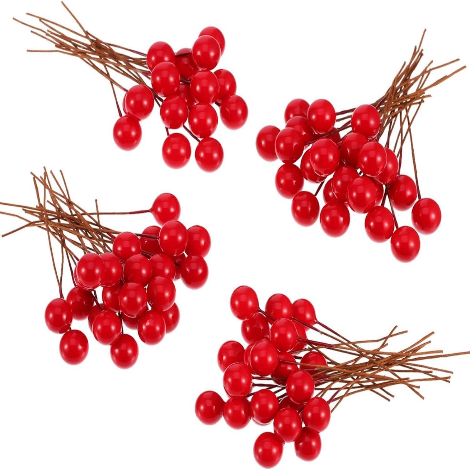 Artificial Holly Berries, 100 Pieces Mini 10 mm Fake Berries Decor on Wire for Christmas Tree Decorations Flower Wreath DIY Craft Use (Red)