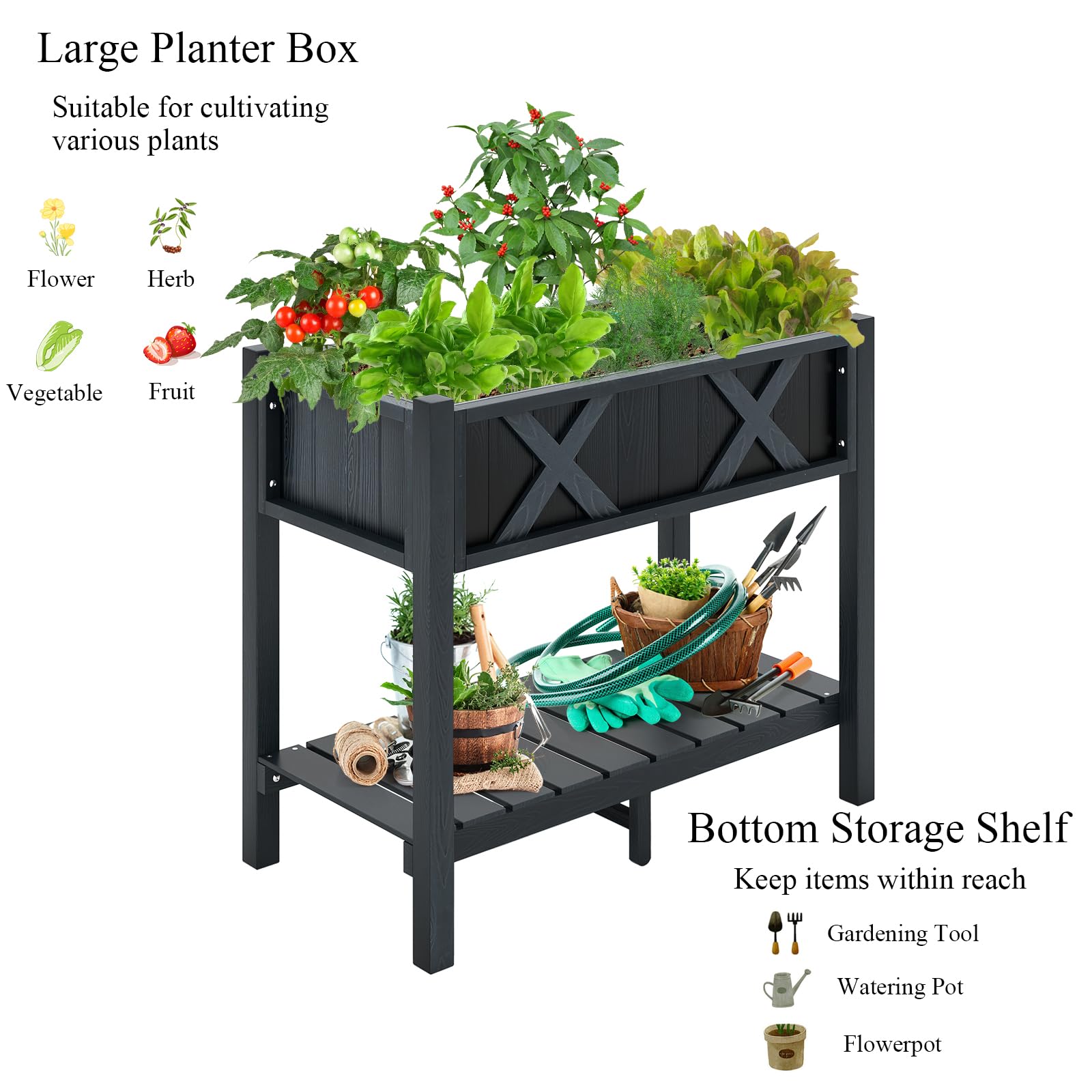 Fioriera Rialzata Con Gambe 86x45x73cm - Fori Drenaggio, Ripiano, HIPS Resistente - Foto 8