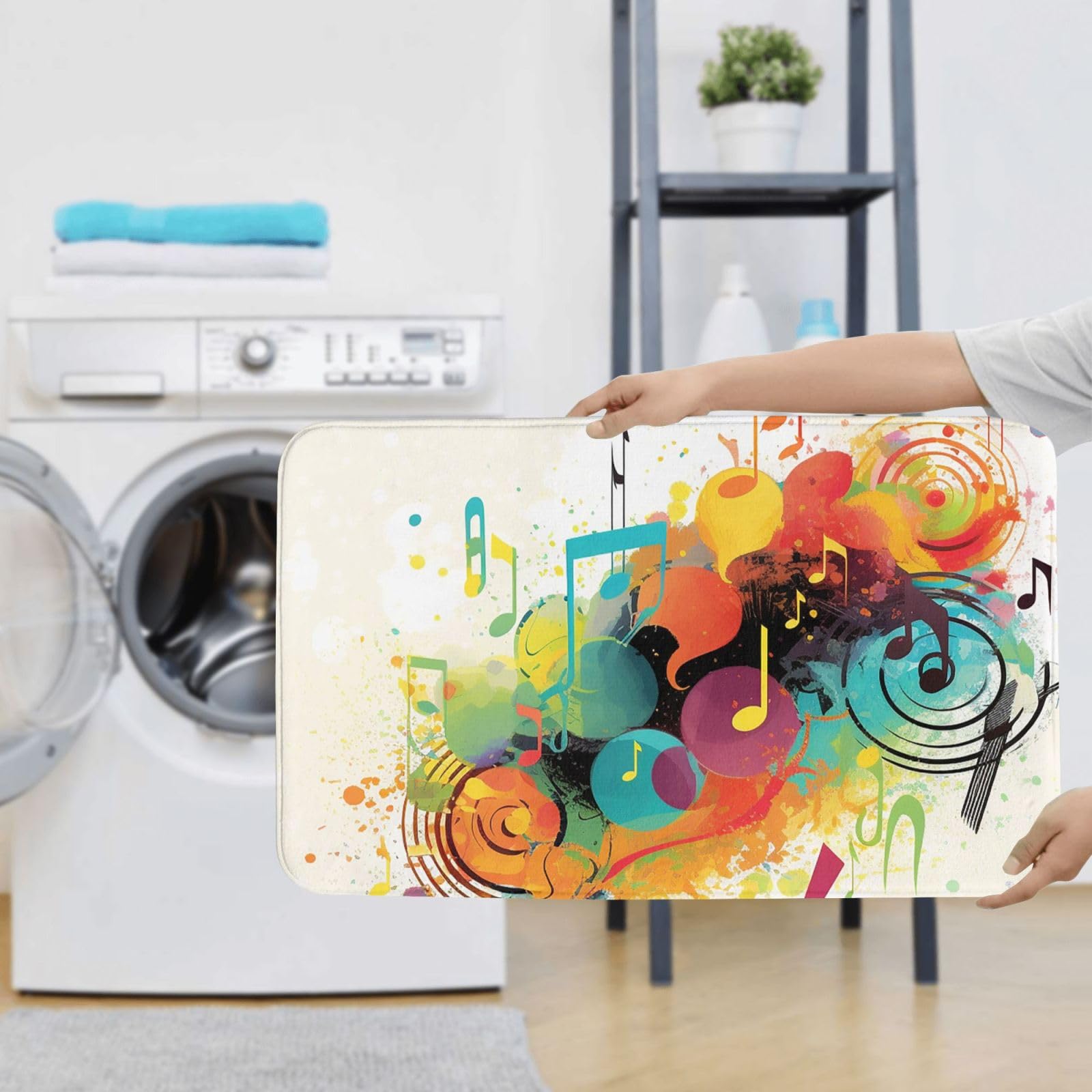 Musica astratta a tema stampa tappeto da bagno Set 3 pezzi con antiscivolo a forma di U Contorno Mat e coperchio WC per la decorazione del bagno