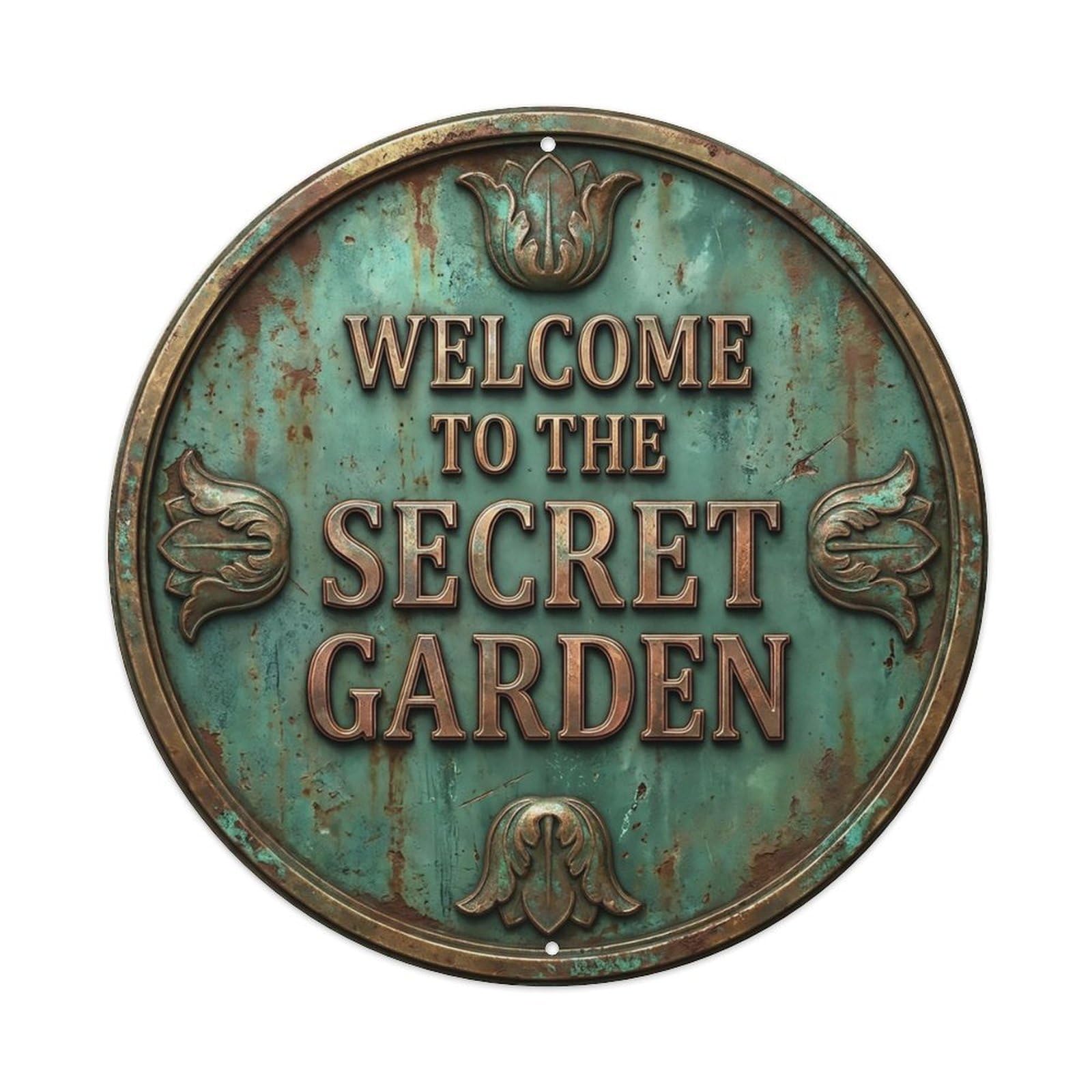 Vintage Welcome Secret Garden Weathered Metal Tin Sign