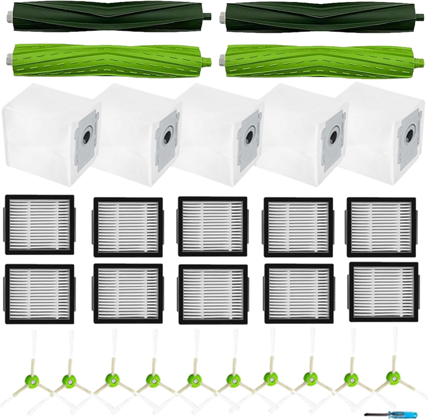 Brush Hepa Filter Accessory Kit Replacement Compatible with Roomba I & J Series i1 i3 i4 i6 i7 i8 J7 J5 J6 J8 J9 Including 2 Extractor 10 Filters 10 Side Brush & 5 Bags