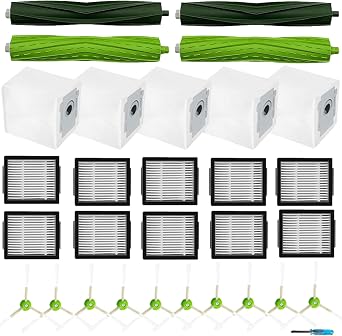 فرشاة Hepa Filter Accessory Kit استبدال متوافق مع Roomba I & J Series i1 i3 i4 i6 i7 i8 J7 J5 J6 J8 J9 بما في ذلك 2 Extractor 10 مرشحات 10 فرشاة جانبية و 5 أكياس