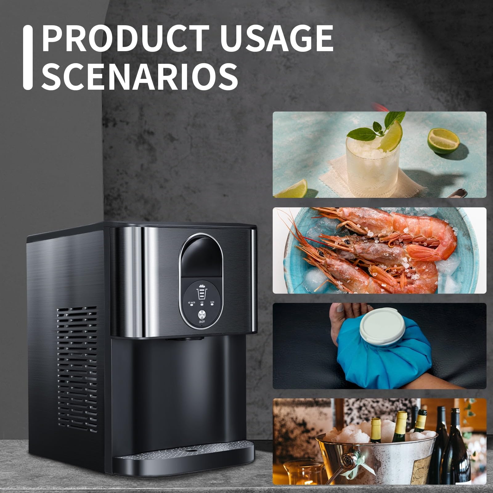 Portable Nugget Ice Maker Countertop, Self-Dispensing Pebble Ice Maker, 44 Lbs/Day Soft Chewable Pellet Ice Machine For Home, Kitchen, Bar, Single Button Operation, Compact Design Ice Making Machine on Fridge.com - View 6