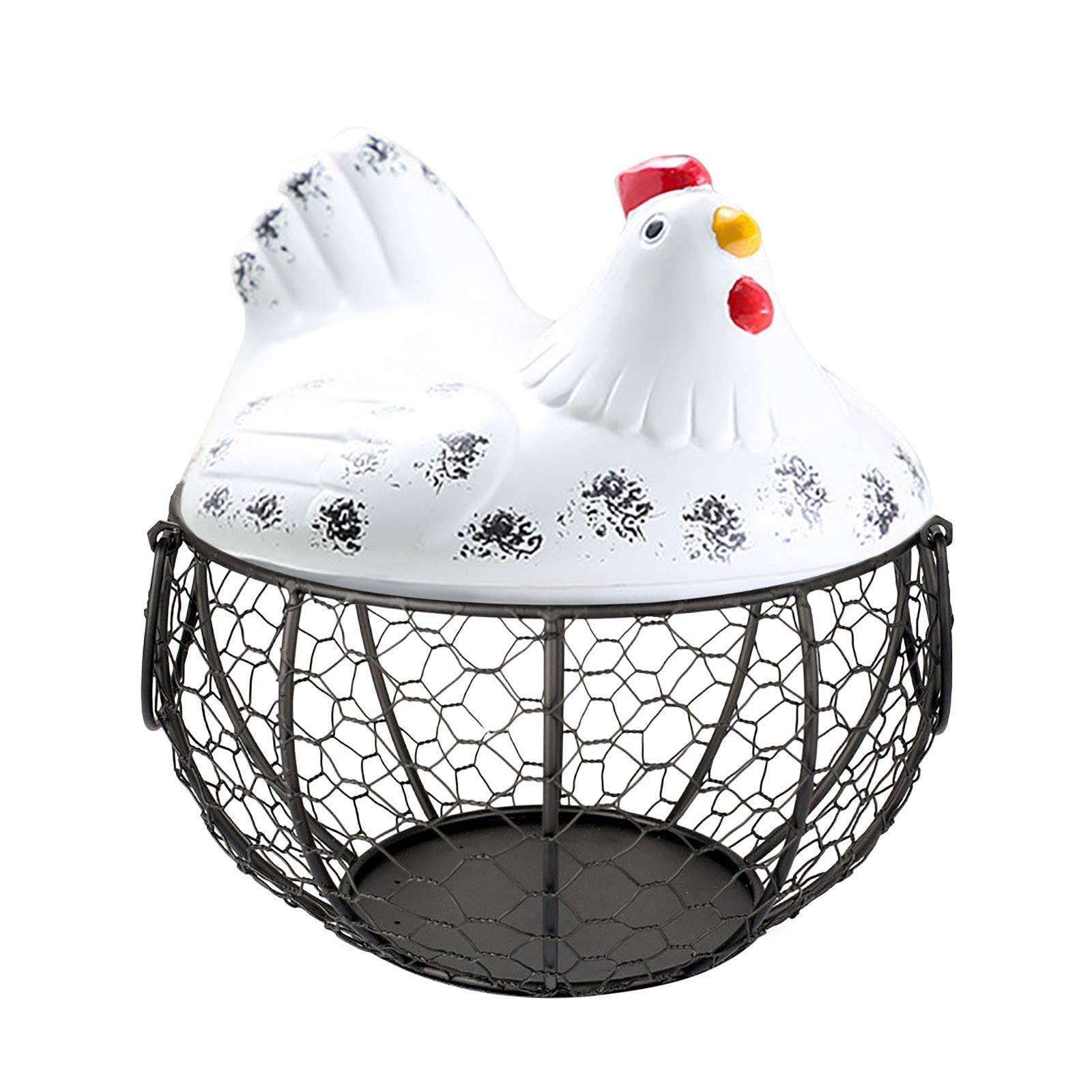 Buy Qube Eggs Basket,Eggs Storage Iron Basket with Ceramic Chicken Lid