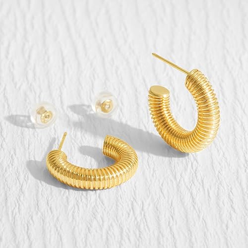 Miniatura 5 de Aretes de aro gruesos abiertos para mujer, chapados en oro de 14 quilates, de plata de ley trenzada, cuerda trenzada, aros gruesos, hipoalergénicos