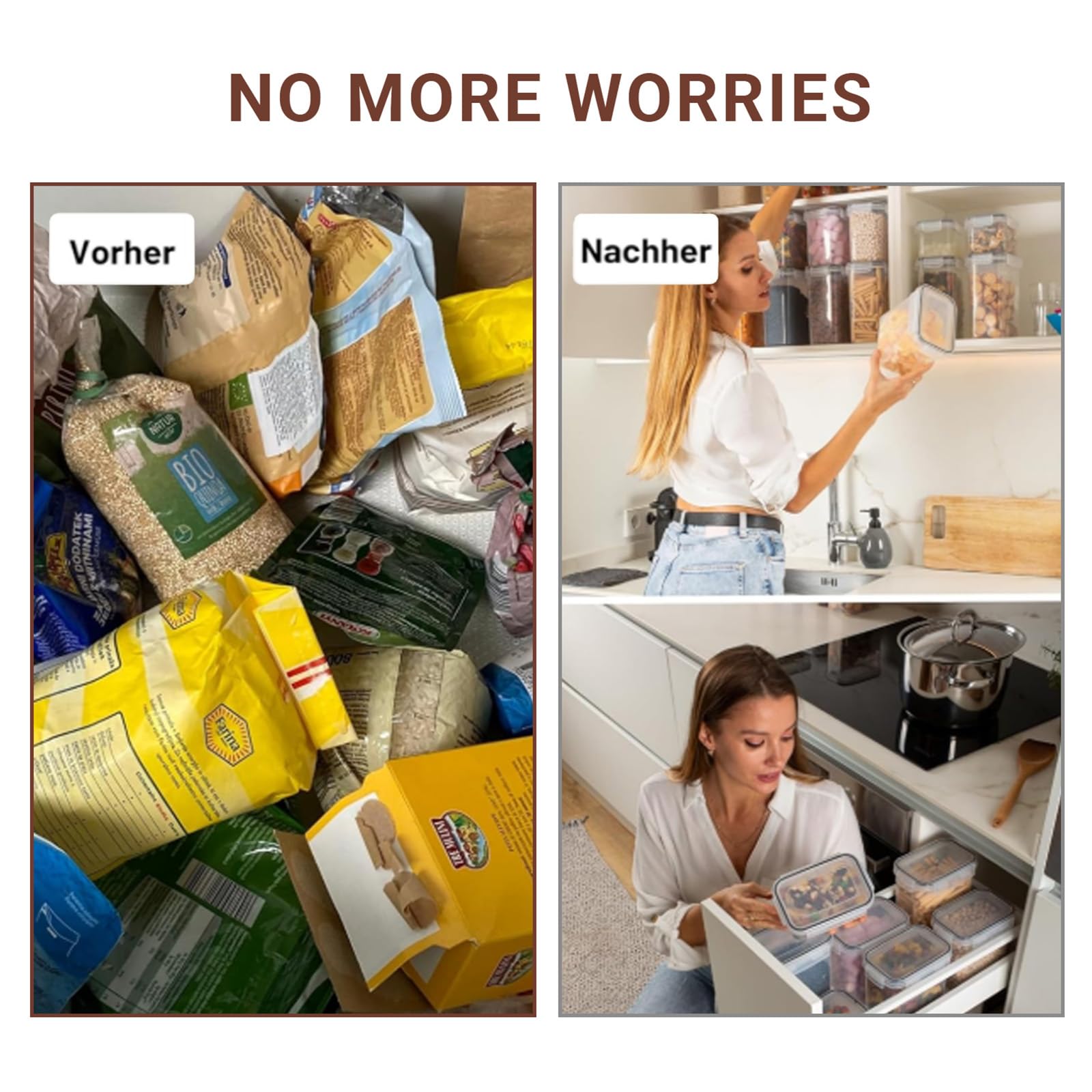 8 Barattoli Cucina - Contenitori Ermetici per Alimenti - Contenitori per Alimenti, 14L, BPA-Free, Resistenti a Umidità e Tarme, con Pennarello ed Etichette, Ideali per Cereali, Farina, Muesli, ecc