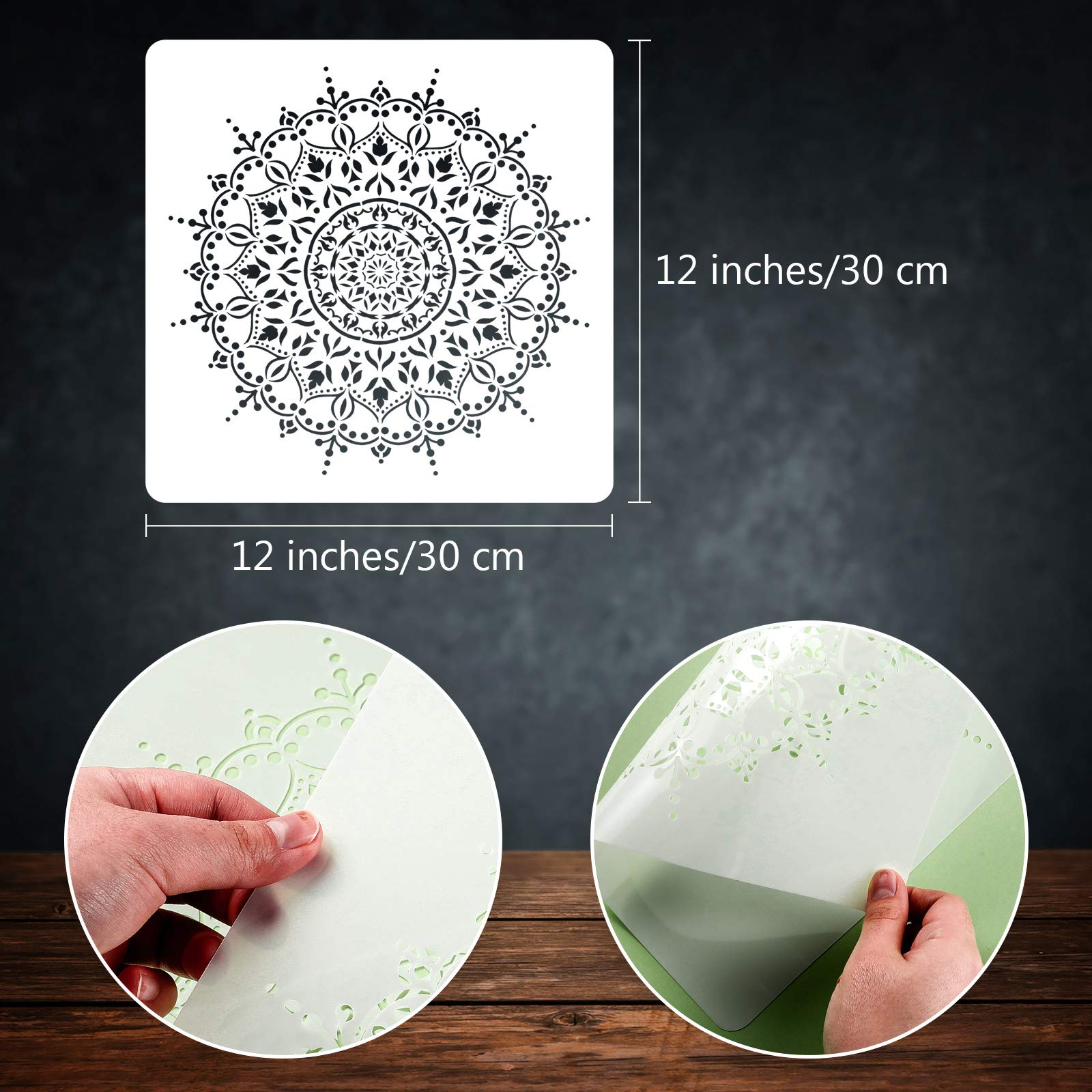 Zonon 12 Pieces 12 x 12 Inch Large Reusable Stencil Mandala Stencil Laser Cutting Painting Template for Floor Wall Tile Fabric Furniture Stencils Painting 2
