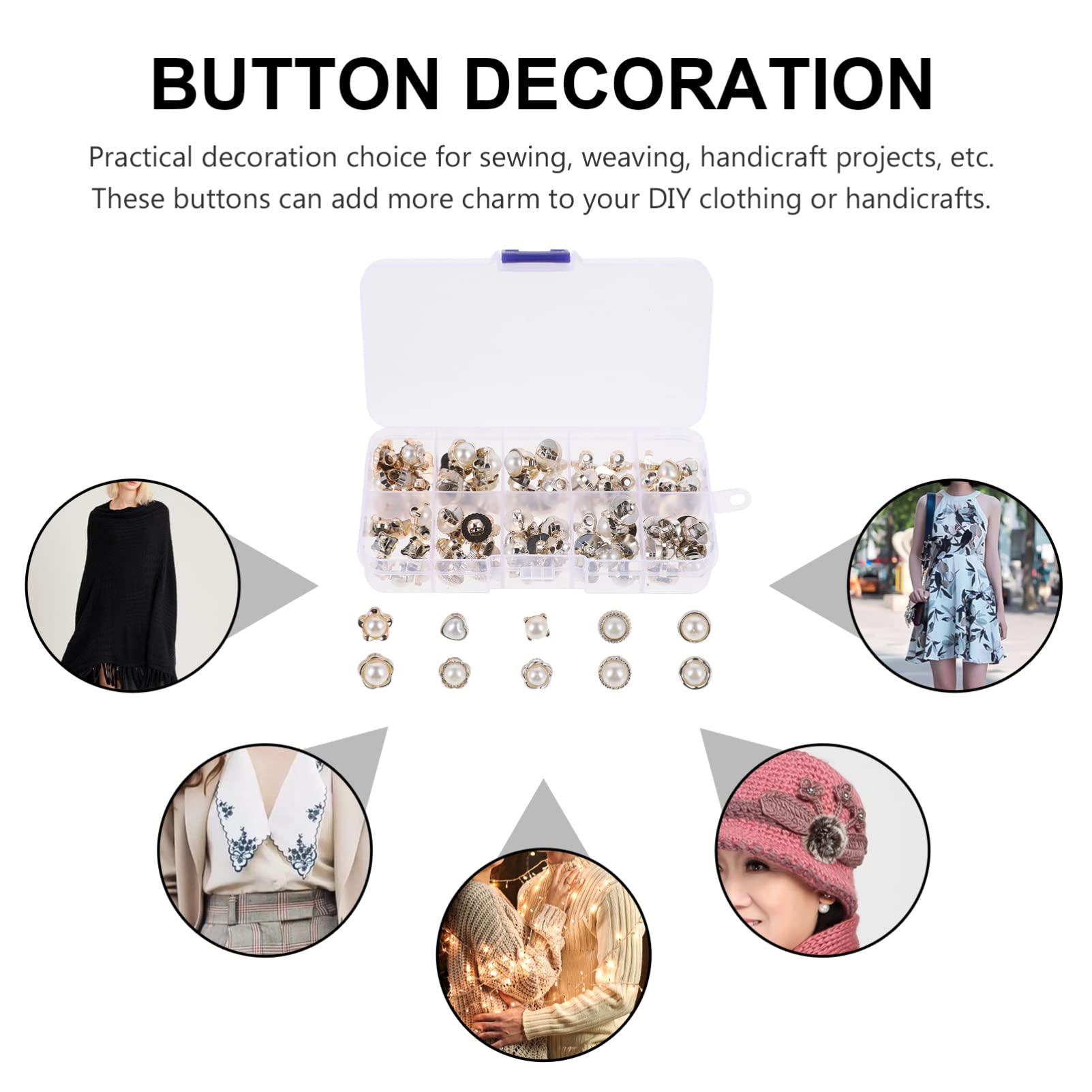 Botones, botones redondos, botones de color, botones de broche, botones de costura, 100 botones de costura de perlas, botones de perlas surtidas, botones de perlas blancas de resina con accesorios de