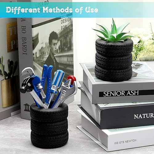 Miniatura 4 de Zonon Juego de 6 bolígrafos de herramientas novedosas con 2 soportes para bolígrafos en forma de neumático, bolígrafo de escritura para hombre,