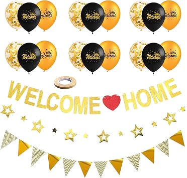 Welcome Home Decorations, Welcome Home Banners Set, Welcome Home Glitter Banner, Round Garland for Home Family