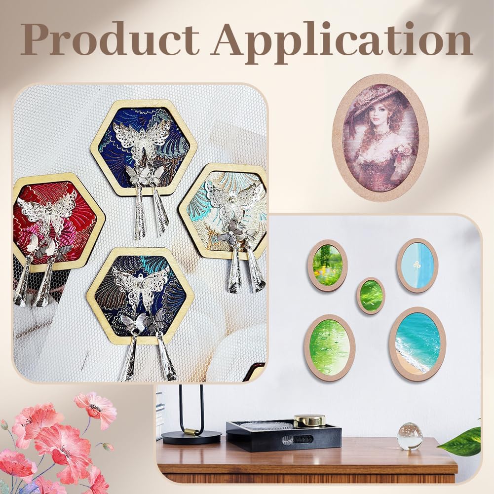 PH PandaHall 10 Sets Oval Picture Frame, Art Photo Frame Blank DIY Wood Panel Boards Geometric Cutout Frames for Home Office Store Wall Art Decor, Painting, Mosaic, Cross-Stitch, 5 Sizes