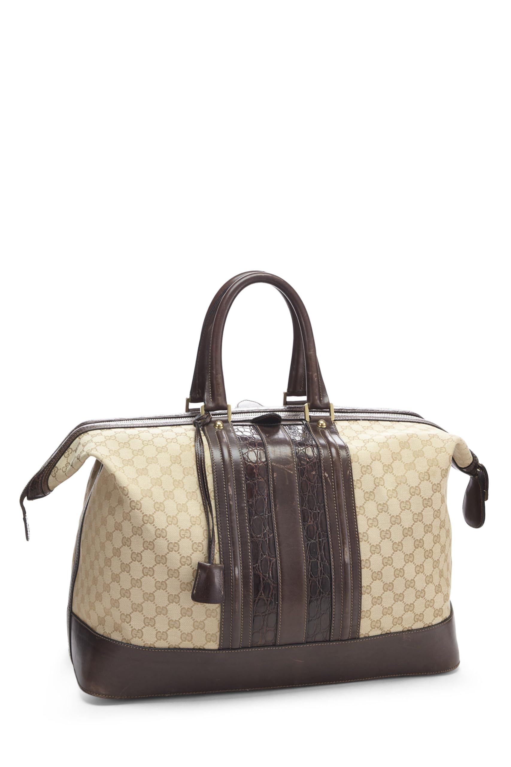 Gucci, Pre-Loved Beige GG Canvas & Alligator Boston Large, Brown