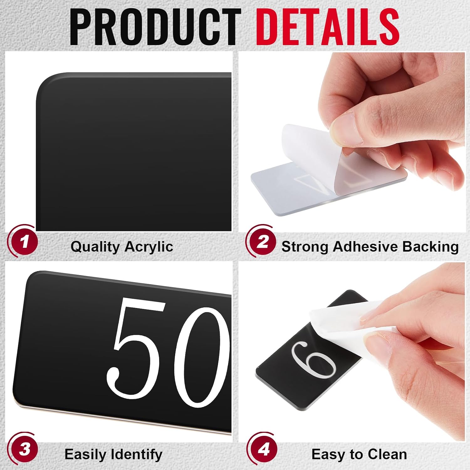 Blulu 100 Pcs Acrylic Locker Numbered Plates Stickers 1-100, 2.4 x 1 Inch | for Table Door Sign House Room Office