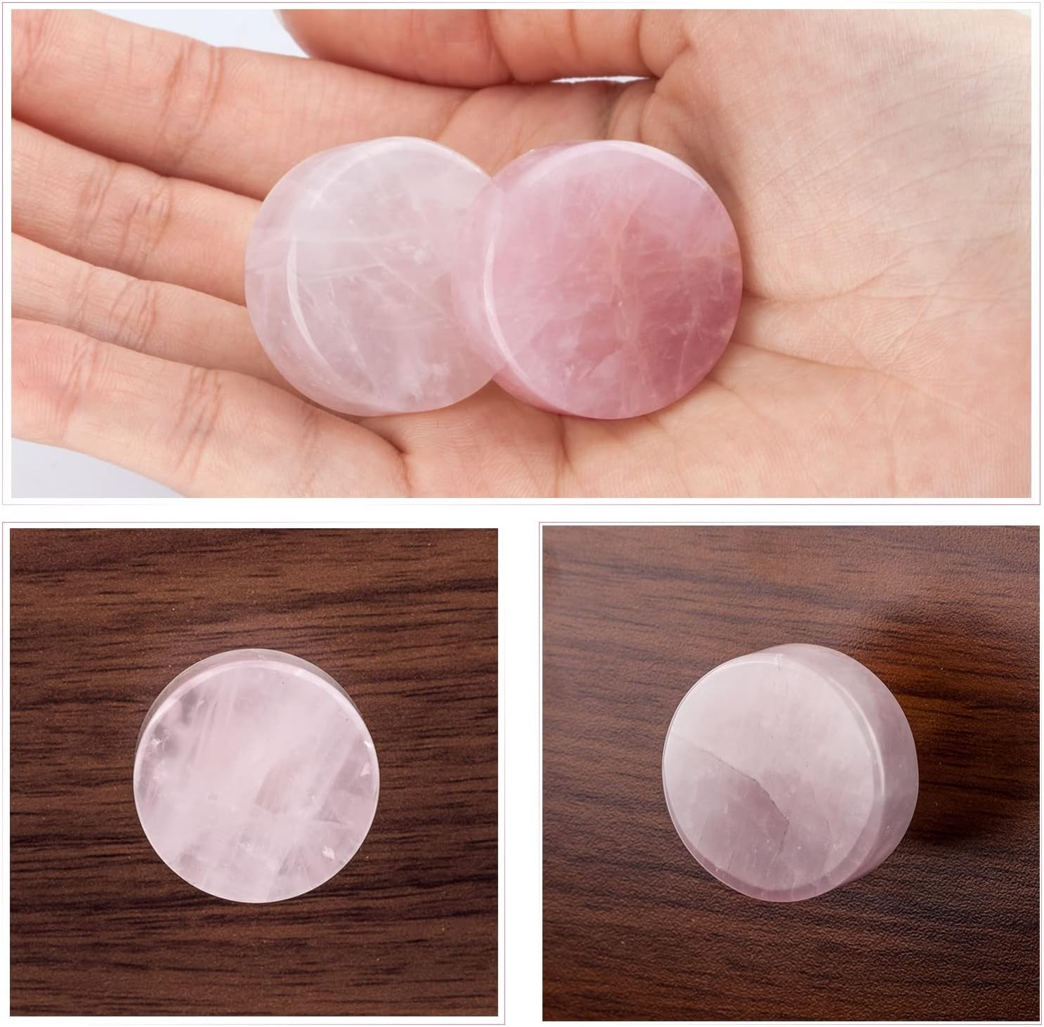 TUMBEELLUWA 4 PCS Polished Round Crystal Cabinet Knobs with Screws Stone Drawer Handle Pulls for Kitchen and Home, Rose Quartz