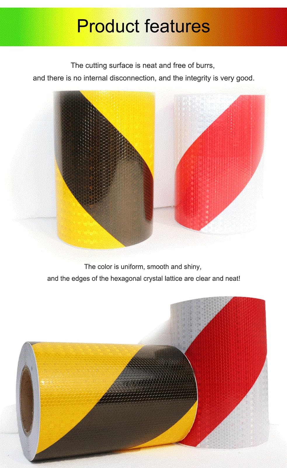 Cinta, cinta reflectante, Cinta de seguridad reflectora 11,8 pulgadas x 82 pies, cinta señalización for remolques, camiones y automóviles, color negro amarillo(Red White)