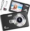 Digital Camera 1080P FHD 44MP with 2.4" LCD Screen,16X Digital Zoom, Compact Portable Vlogging Camera with 32gb SD Card for Kids Teen Students Beginner Black