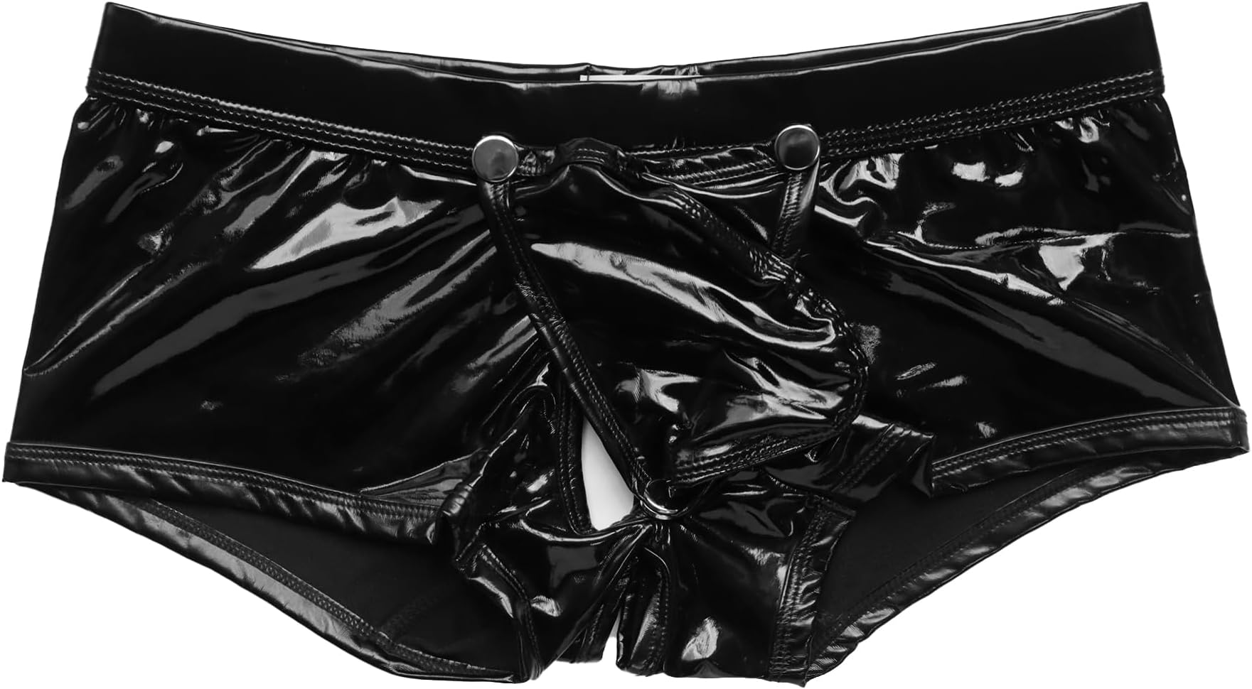 Men's PVC Shiny Shorts Glossy PU Leather Boxer Shorts for Men Buckled Removable Pouch Faux Leather Boxers Trunks Shiny Wet Look Underpants