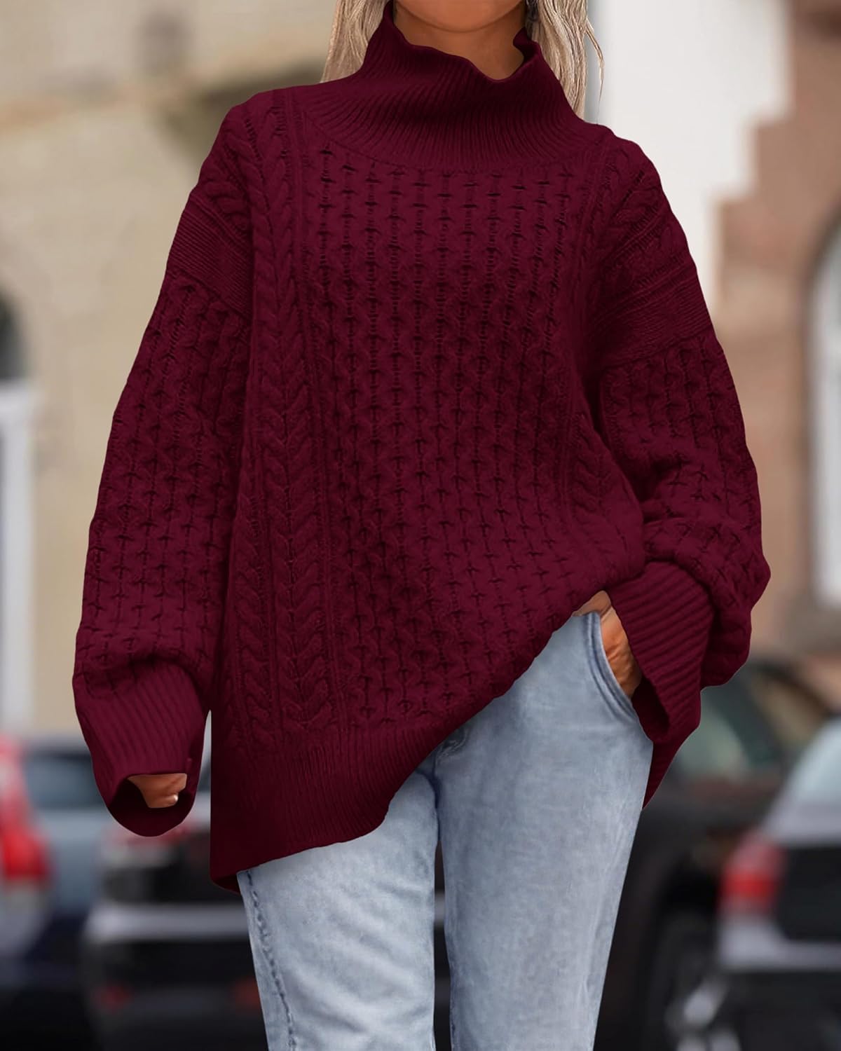 BTFBM Casual Women Fall Sweaters 2025 Long Sleeve Turtleneck Ribbed Knit Pullover Loose Cable Knit Sweater - Image 2