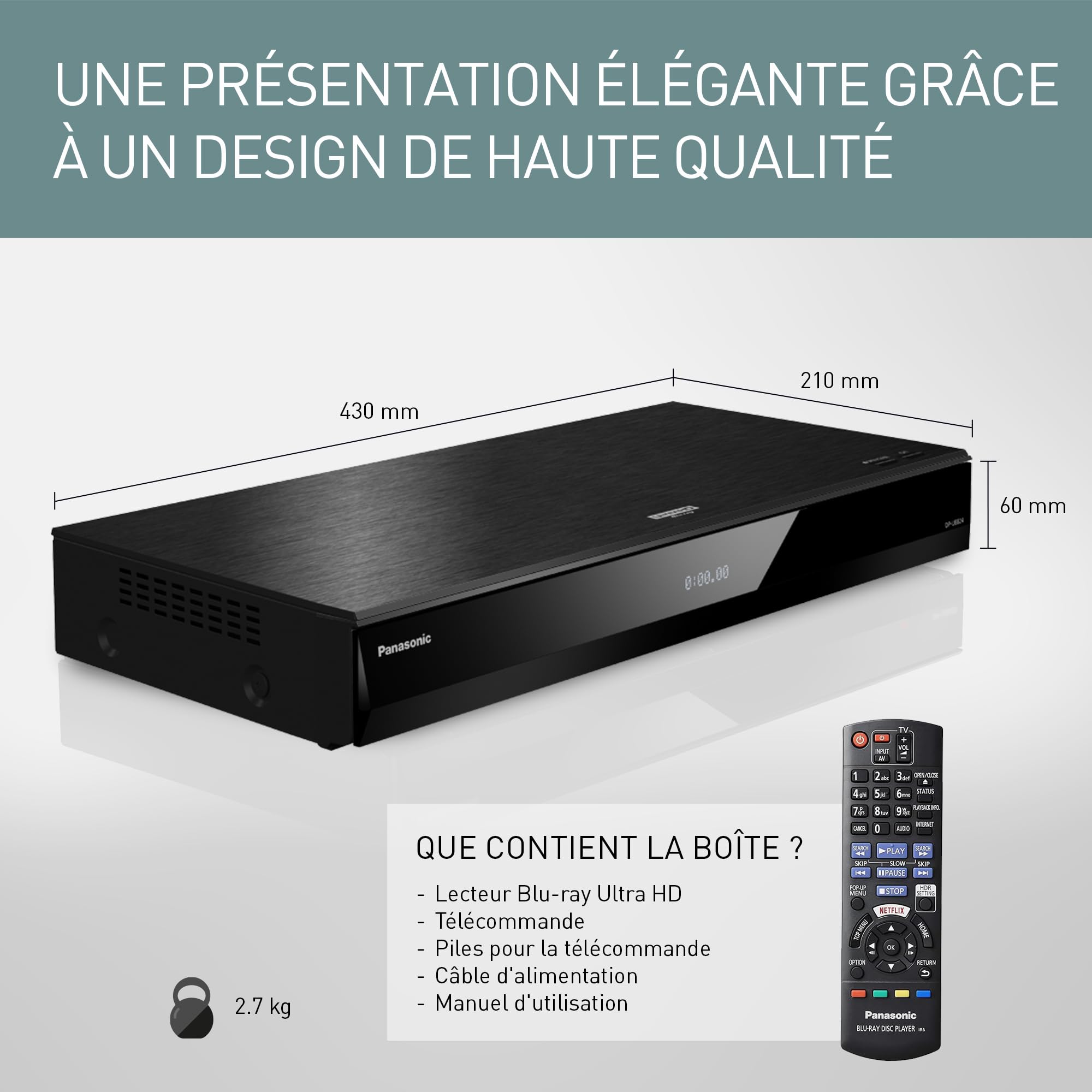 Panasonic Lecteur Blu Ray UHD DP-UB820EFK I Ultra HD Premium Compatible HDR10+ / Dolby Vision Processeur HCX Convertisseur 4K Compatible audio Hi-Res Doulbe HDMI Wifi noir - Version Française