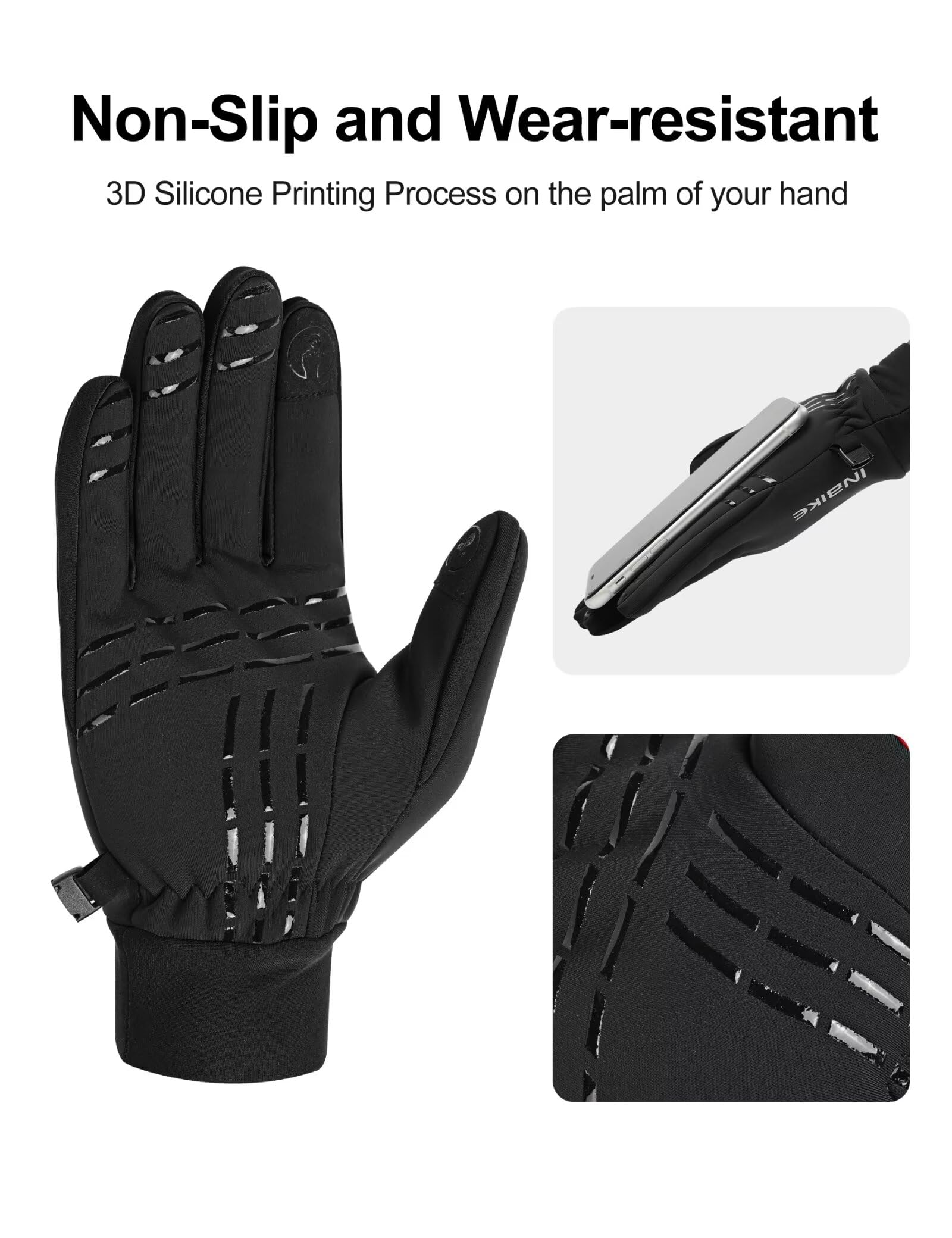 INBIKE Guantes de invierno para mujeres y hombres, guantes cálidos para pantalla táctil, resistentes al viento, resistentes al agua, forro térmico, antideslizantes y aislados