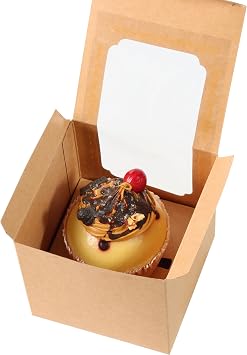 25 Pcs Single White Cupcakes Containers Gift Boxes with Window Inserts Handle for Wedding Candy Boxes (25P-Brown)