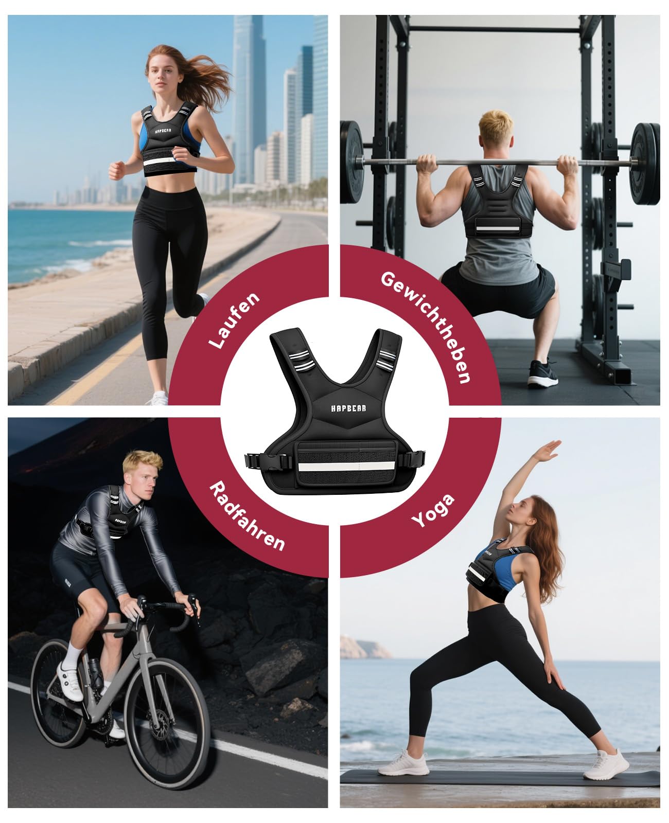 HAPBEAR Verstellbare Gewichtsweste Für Herren & Frauen – Weighted Vest 1,8–14,5 KG Mit 6 Eisensand-Gewichten, Große Tasche mit Kettlebell-Fach – Ideal Für Fitness, Krafttraining, Laufen & Abnehmen-01