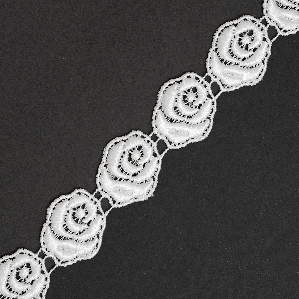 WHITE Venise Flower Lace Ribbon Trim for bridal, apparel, home decor, 1 Inch by 2-Yards, BAT-5160/1