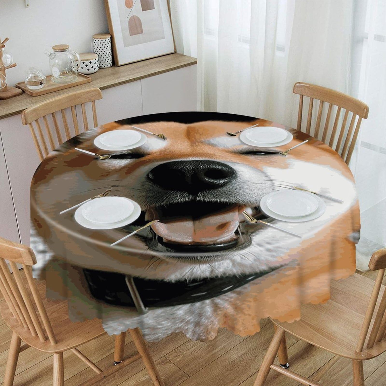 Adfgyerh Style Shiba Inu Smile Tongue Out Table Cloth Easy To Clean, Home Decor Lace Design, Soft And Comfortable, Round Tablecloth Suitable For Homes, Restaurants, Hotels, Patio Tables, Etc.