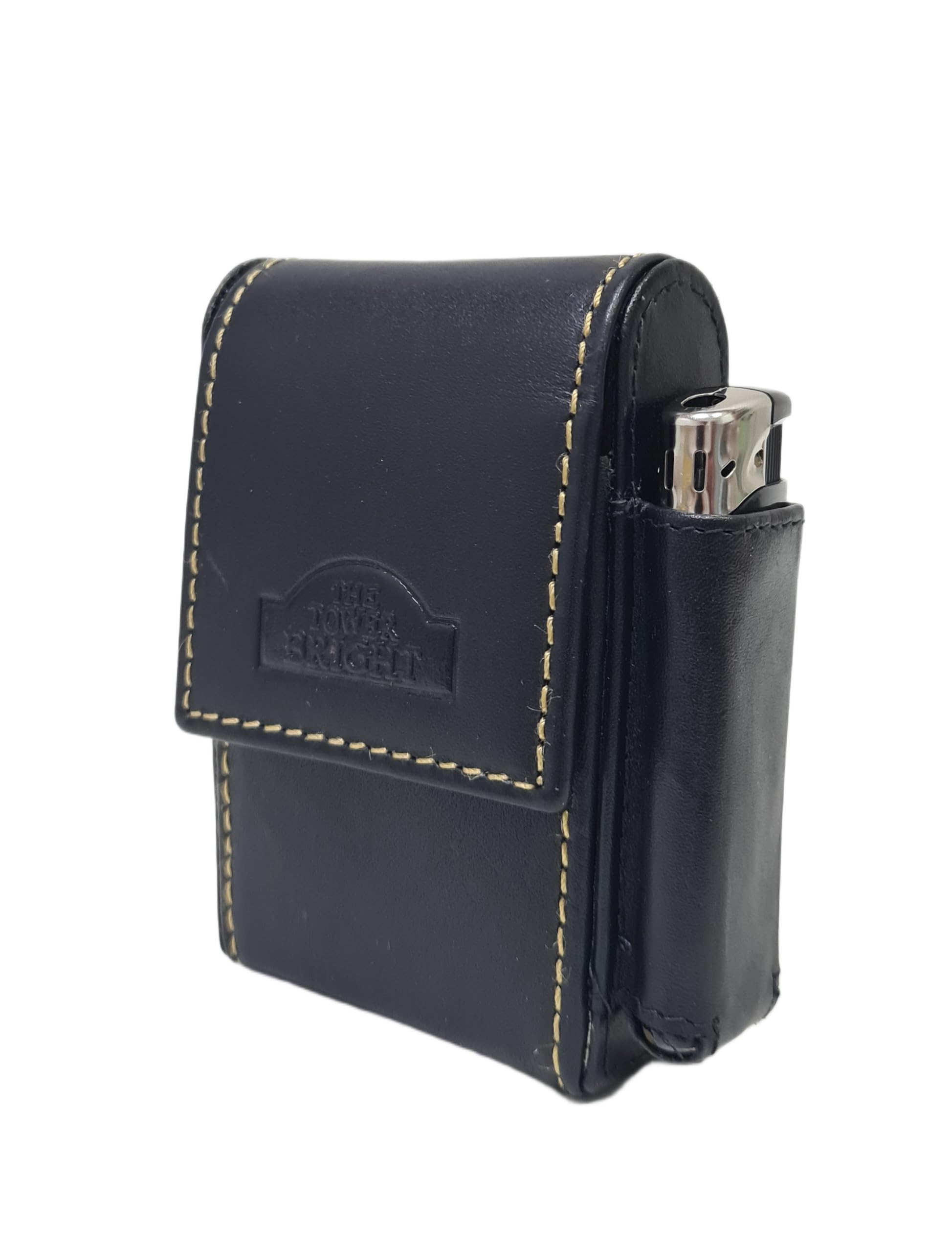 Portasigarette in Vera Pelle con Porta Accendino, Dimensioni 10,5x7x3 cm, con Scatola Regalo Sigarette Normali e Lunghe Art. 2318 (NERO)