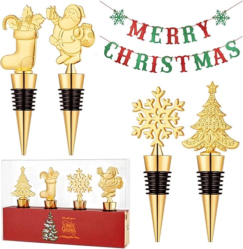 Miniatura 11 de Paquete de 2 tapones de vino navideños de aleación, tapones para botellas de vino para decoración navideña de invierno, suministros para fiestas