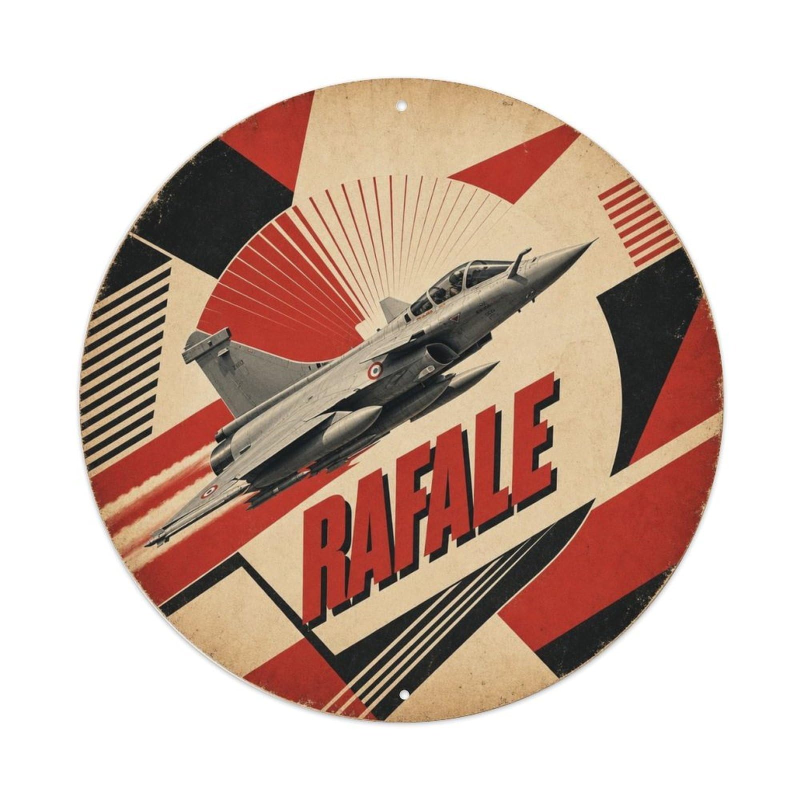 French Fighter Jet Rafale Constructivist Classic Retro Metal Tin Sign Plaque Wall Decor for Cafe, Man Cave, Club Bar, Office, Home Garden Round Metal Poster 8x8Inch