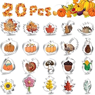 Lezmarket 20Pcs Fall Thanksgiving Cookie Cutters Set, Holiday Cookie Cutters Stainless Steel Baking Supplies for Thanksgiv...