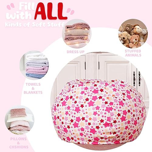 Miniatura 5 de WEKAPO - Puf con cremallera para guardar juguetes de peluche, hecho de lona de algodón de alta calidad, extragrande de 38 pulgadas, ideal para los