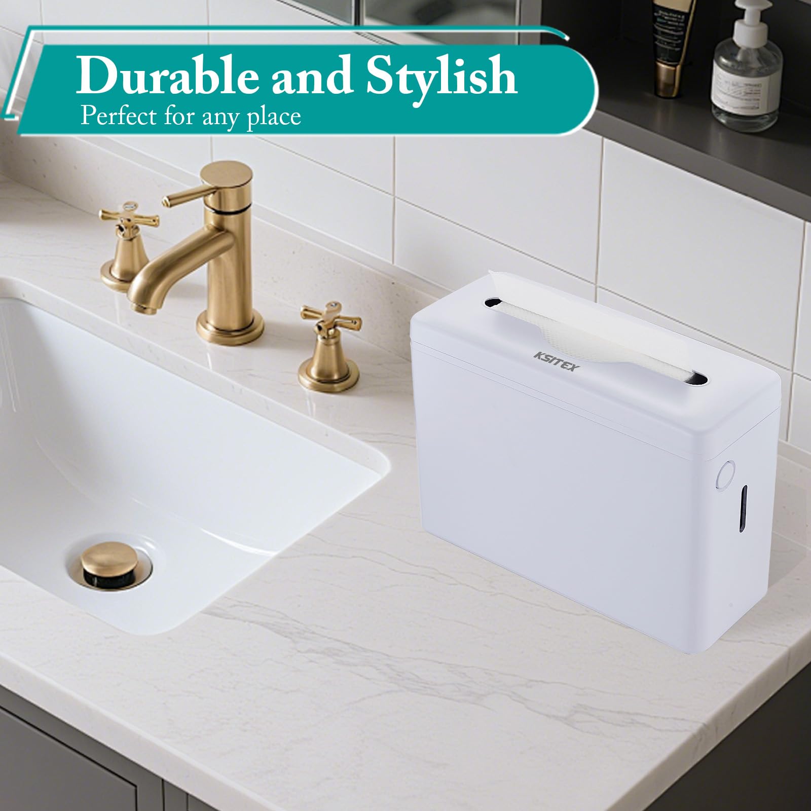 KSITEX Paper Towel Dispenser Countertop, Non-Slip Base(White, S