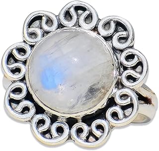 Rainbow Moonstone Ring, 925 Silver Ring, Wedding Ring, June Birthstone, Silver Moonstone Ring, Blue Flash Ring, Statement Ring, Charm Ring (N 1/2)