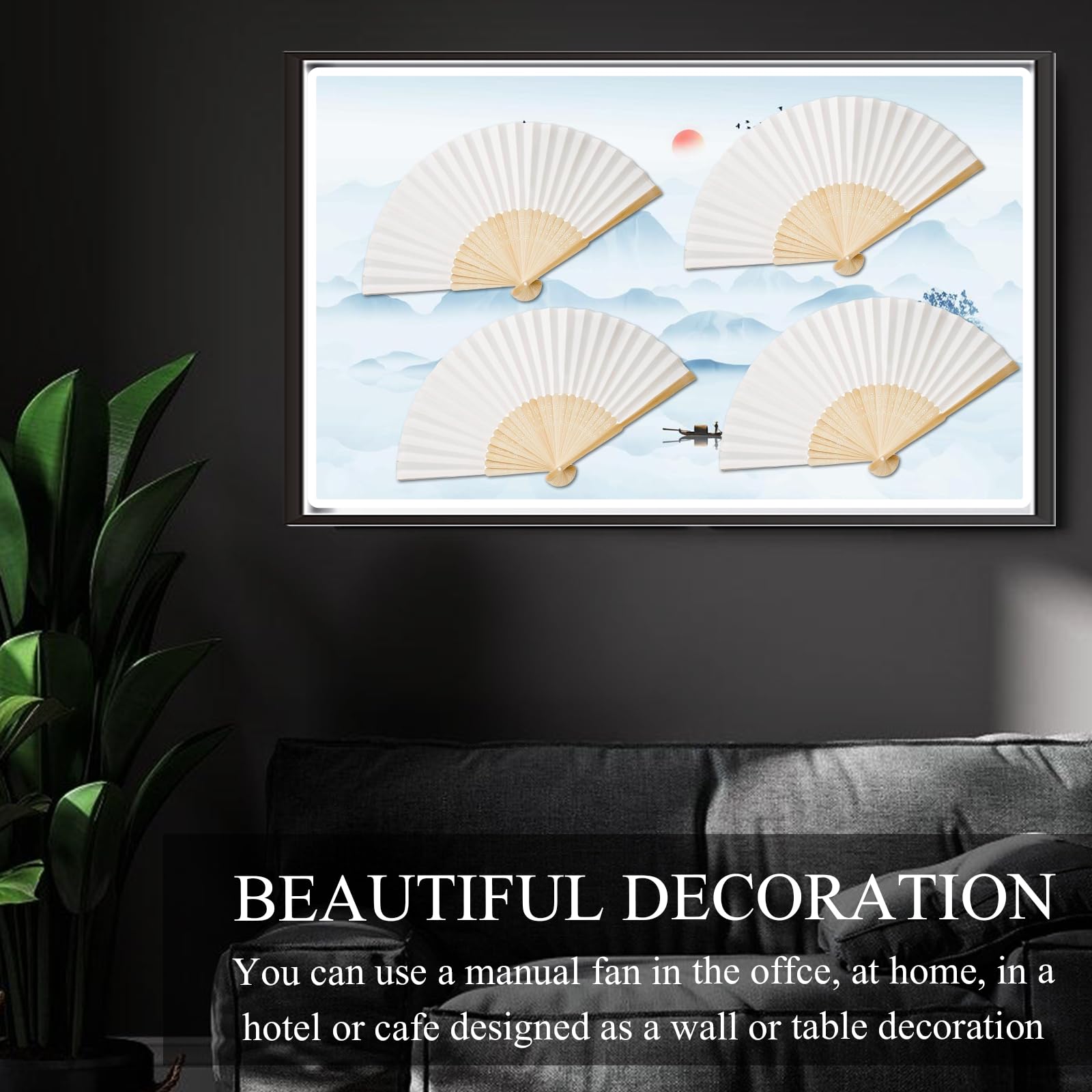 6 Pièces Eventail Blanc Manche pour Mariage et Fête - Bricolage Cadeaux, Décoration Murale, Eventail Papier Pliants Personnalisable