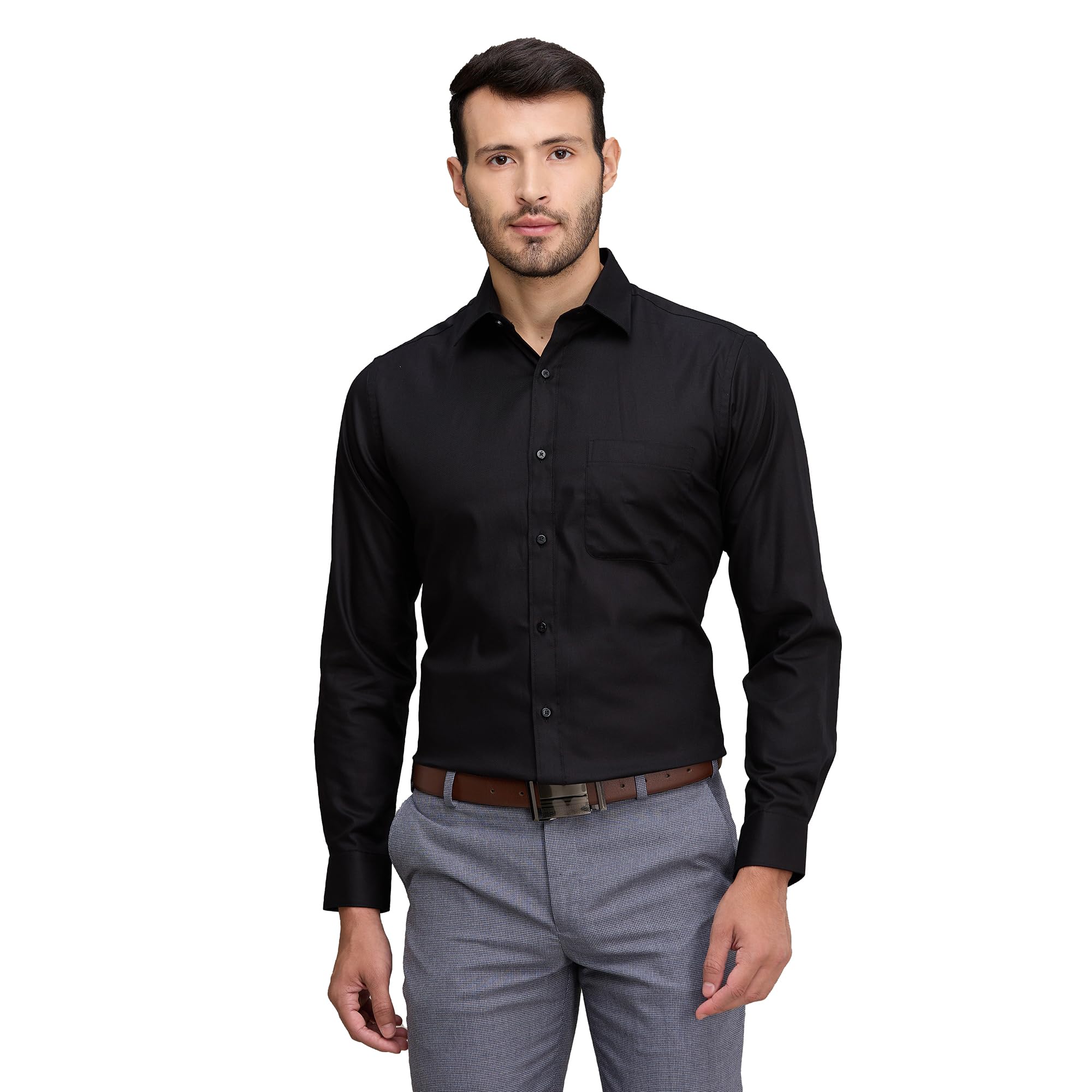 Raymond Men's Slim Fit Solid Pattern Pure Cotton Full Sleeve Semi Cut Away Collar Formal Shirt