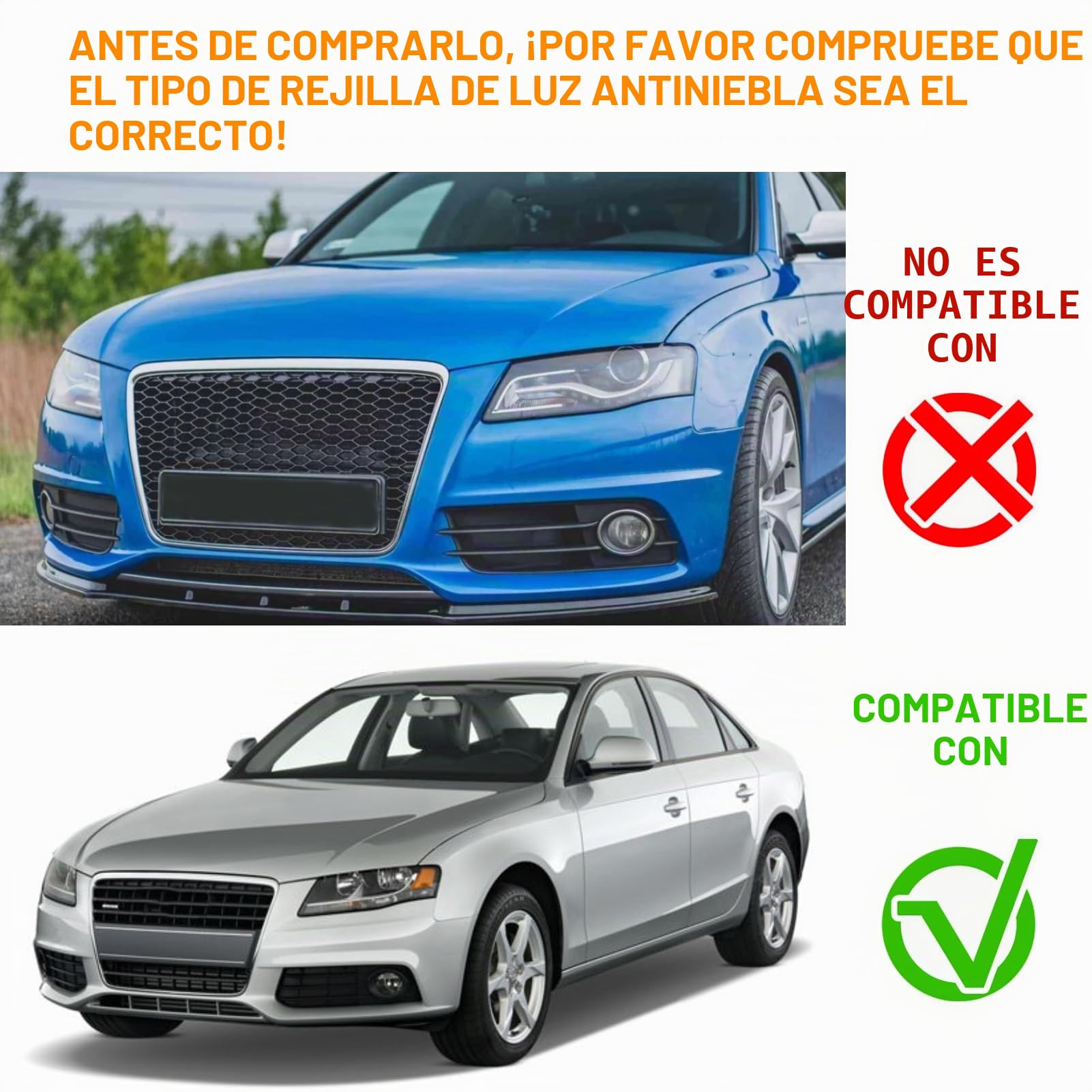 TTCR-II 2 PCS Compatible con Audi A4 B8 8K Parrilla Delantera Antiniebla 2009-2011 Rejilla para Parachoques Izquierda+Derecha A4 B8 8KD807681/8KD807682 Rejilla Antiniebla del Parachoques-Negro