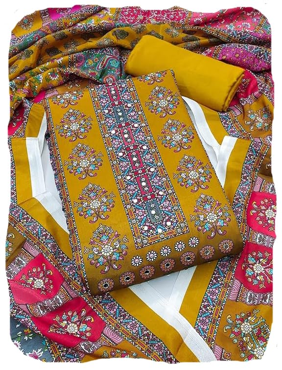 Rubani Women's Pakistani Unstitched Salwar Suit Dress Material Featuring Soft Chinon Fabric and Timeless Floral Prints