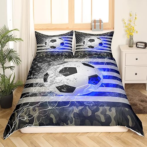 Erosebridal Funda de edredón de bandera estadounidense, tamaño matrimonial, funda de edredón de camuflaje para adolescentes, juego de ropa de cama