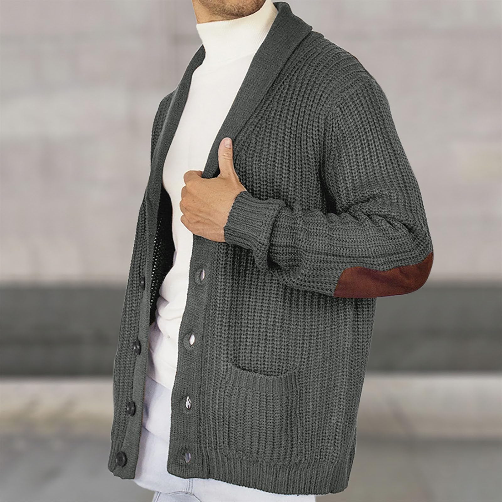 Cardigan Punto Botones Hombre, Botones para Chaqueta Hombre Manga Larga con Un Solo Botonadura con Bolsillo Abrigo Color Sólido Informal con Botones Suéter Grande para Otoño E Invierno