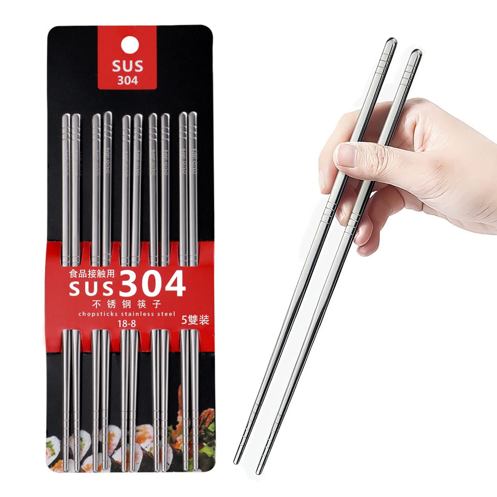 Bacchette In Acciaio Inox 304 - Lavabili In Lavastoviglie E Riutilizzabili - Set Da 7 Paia - Leggere E Quadrate (Nere)