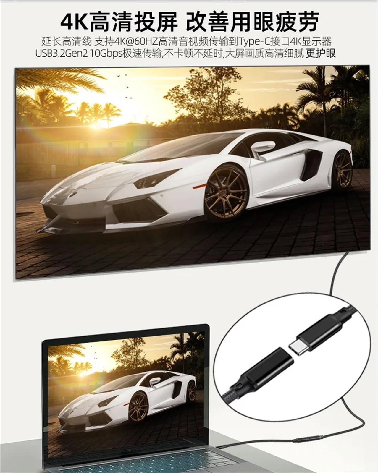 5A PD 100 W kątowy przedłużacz USB-C, gniazdo na wtyczkę, kabel do ładowania daty typu C (3m, UC-300-Grey-RI)