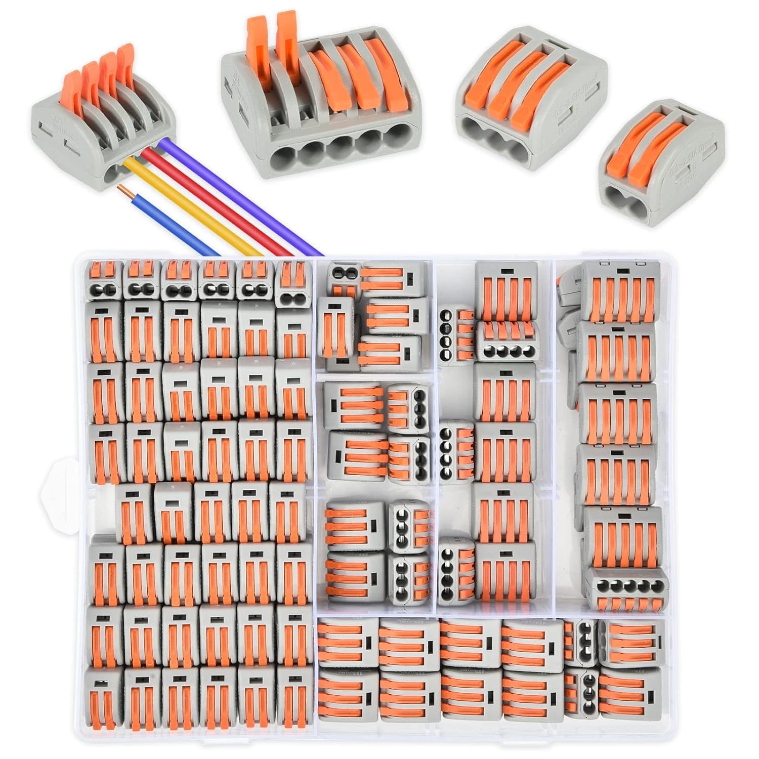160 PCS Electrical Connectors with Control Rod, Electrical Connector, Electrical Connectors Kit, 2 Holes 110PCS, 3 Holes 30PCS, 4 Holes 10PCS, 5 Holes 10PCS (Plastic Box) (160)
